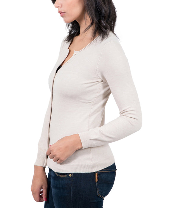 Real Cashmere Beige Cashmere Blend Womenscrewneck Cardigan