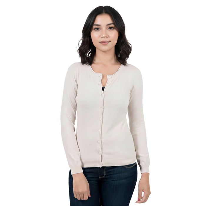 Real Cashmere Beige Cashmere Blend Womenscrewneck Cardigan-S