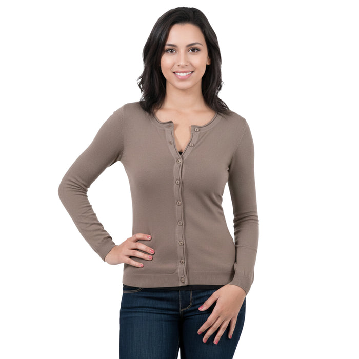 Real Cashmere Brown Cashmere Blend WomensCrewneck Cardigan-L