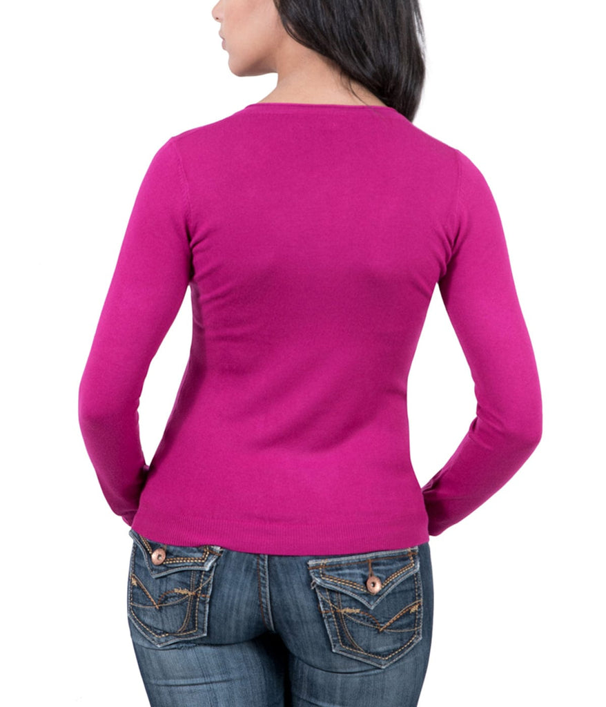 Real Cashmere Fuschia V-Neck Cashmere Blend WomensSweater