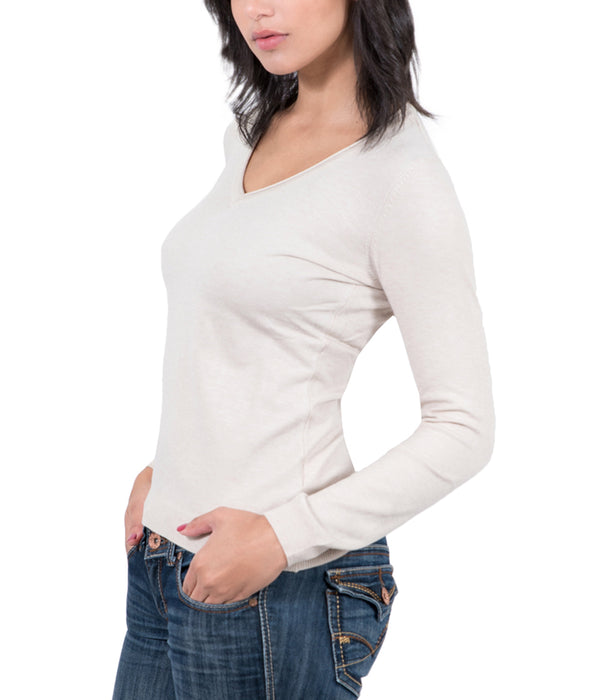 Real Cashmere Beige V-Neck Cashmere Blend WomensSweater