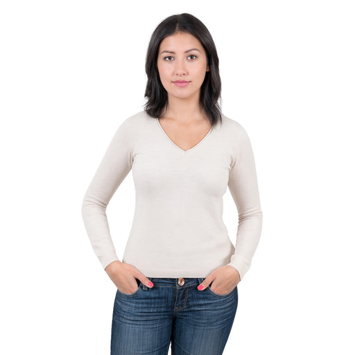 Real Cashmere Beige V-Neck Cashmere Blend WomensSweater