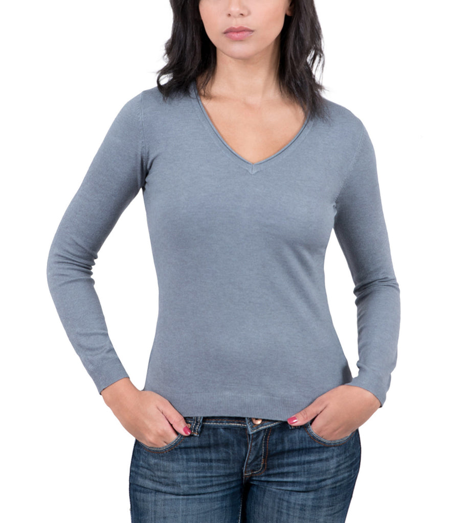 Real Cashmere Grey V-Neck Cashmere Blend WomensSweater-L