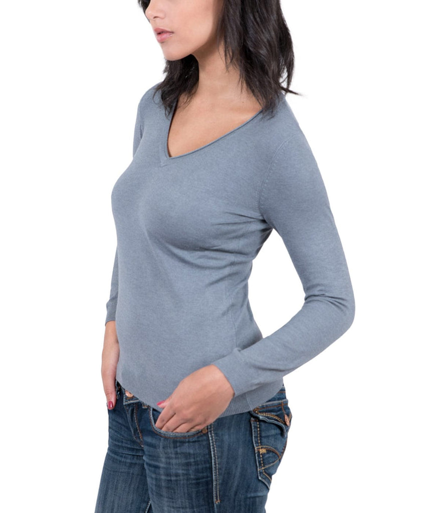 Real Cashmere Grey V-Neck Cashmere Blend WomensSweater