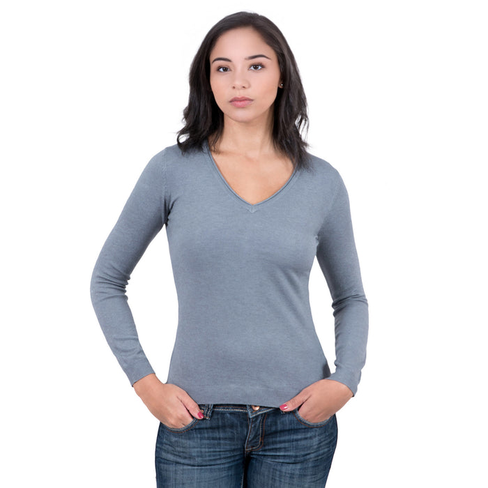 Real Cashmere Grey V-Neck Cashmere Blend WomensSweater-L
