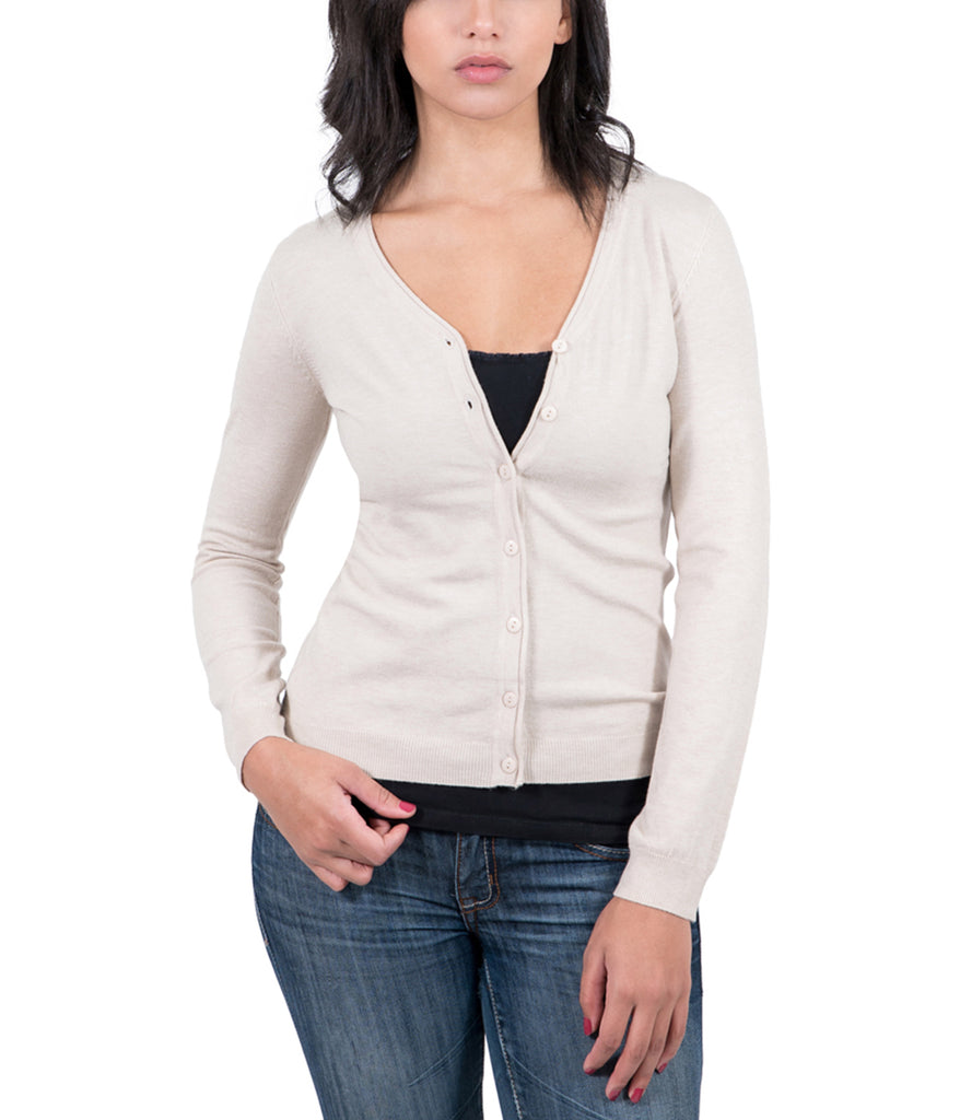 Real Cashmere Beige Cashmere Blend WomensV-Neck Cardigan-L