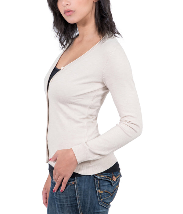 Real Cashmere Beige Cashmere Blend WomensV-Neck Cardigan