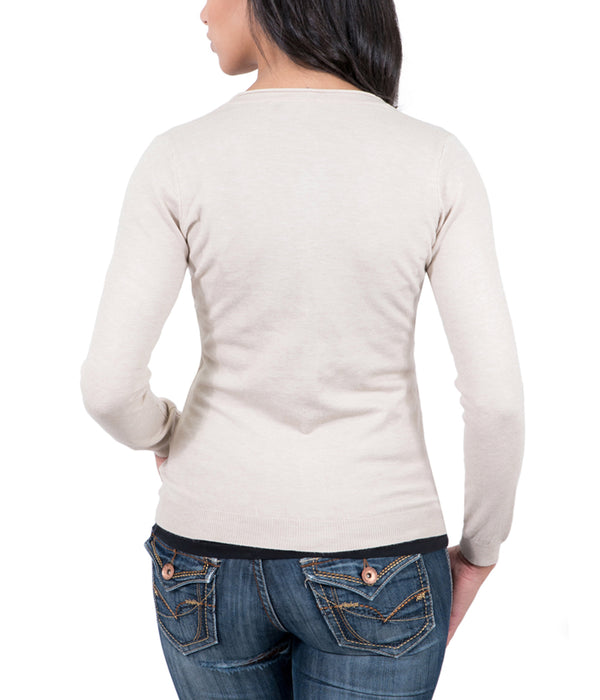 Real Cashmere Beige Cashmere Blend WomensV-Neck Cardigan