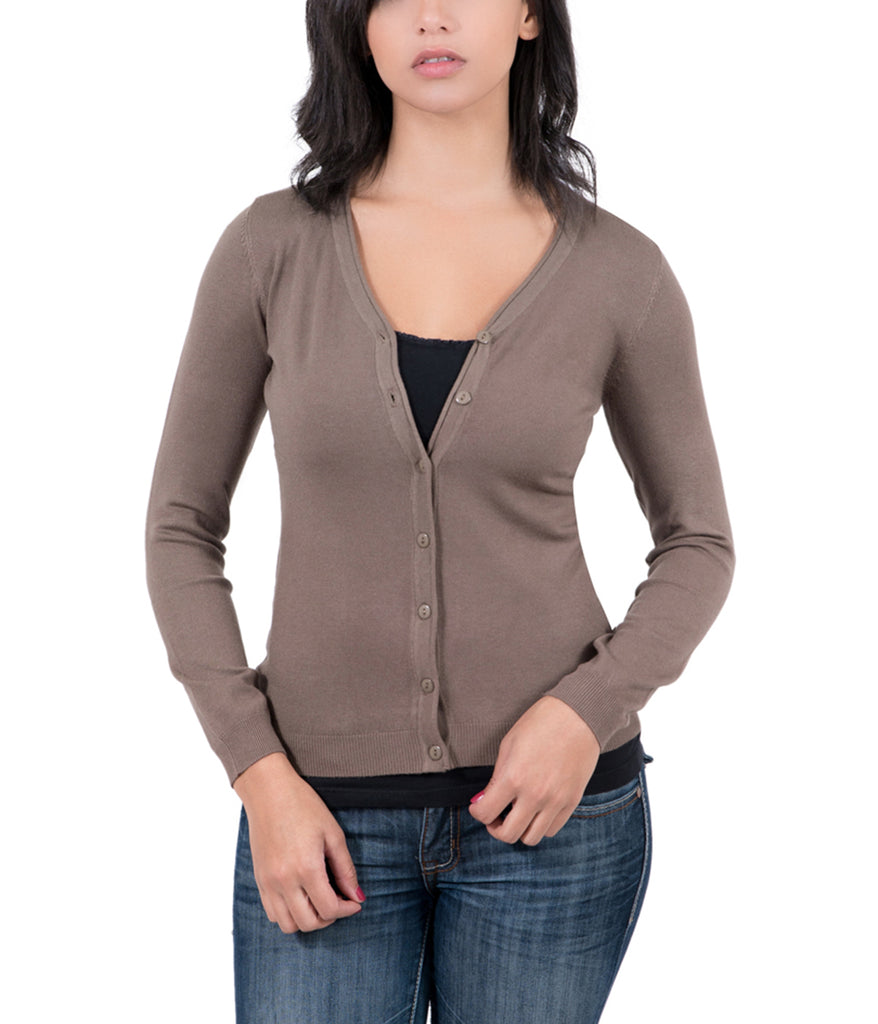 Real Cashmere Brown Cashmere Blend WomensV-neck Cardigan-S