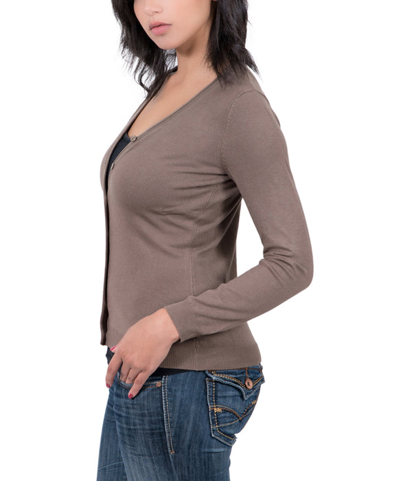 Real Cashmere Brown Cashmere Blend WomensV-neck Cardigan