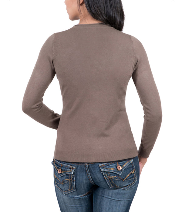 Real Cashmere Brown Cashmere Blend WomensV-neck Cardigan