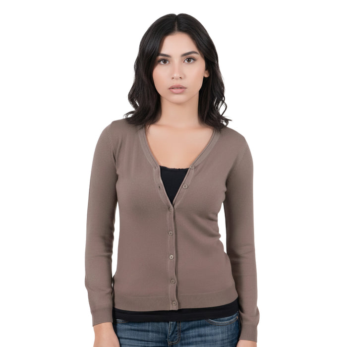 Real Cashmere Brown Cashmere Blend WomensV-neck Cardigan-S