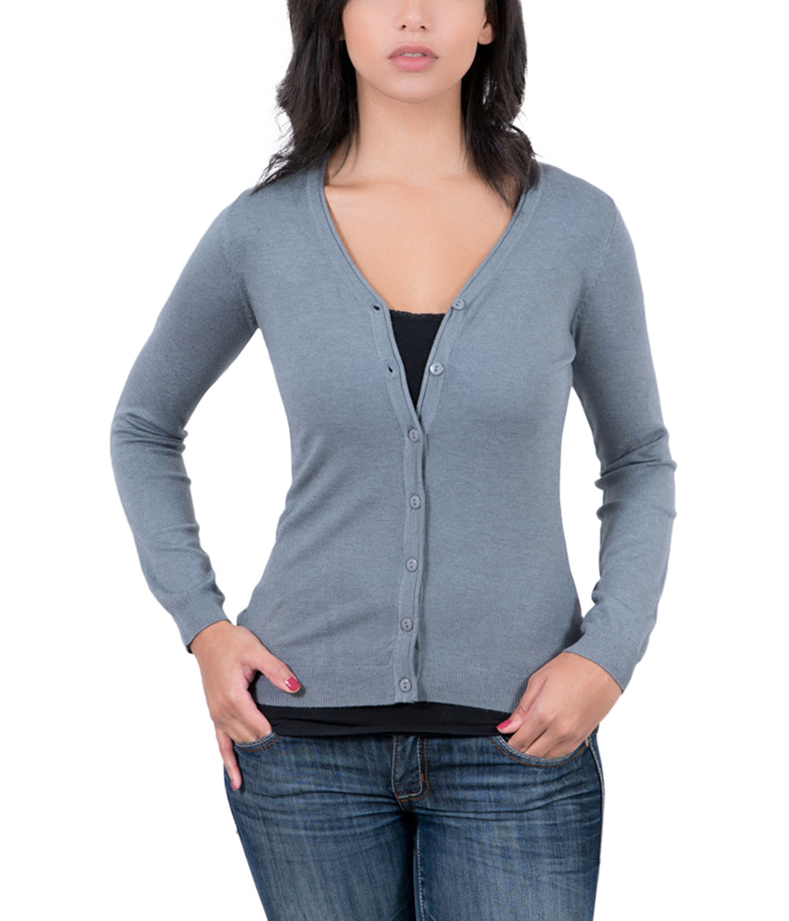 Real Cashmere Grey Cashmere Blend WomensV-Neck Cardigan-S