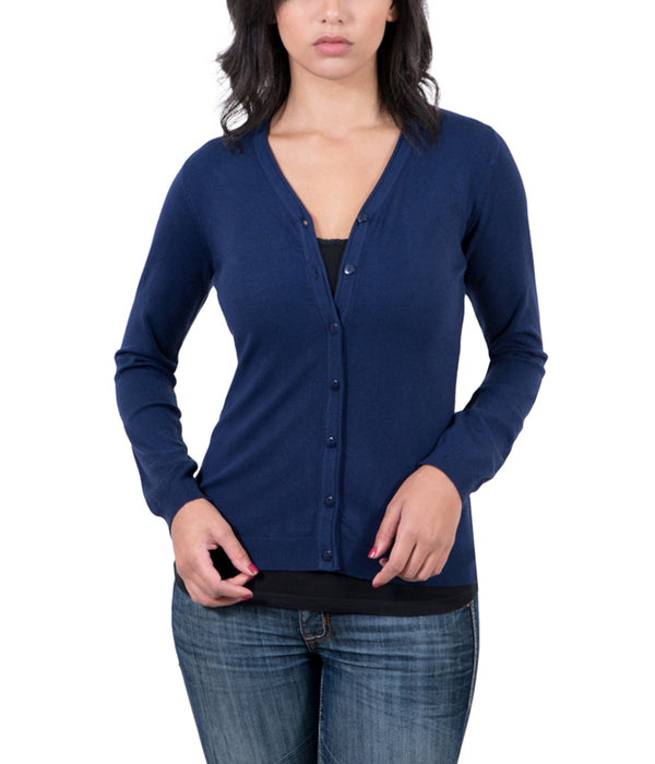 Real Cashmere Navy Blue Cashmere Blend WomensV-Neck Cardigan
