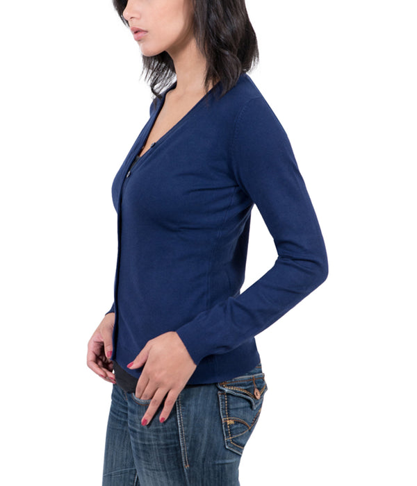 Real Cashmere Navy Blue Cashmere Blend WomensV-Neck Cardigan