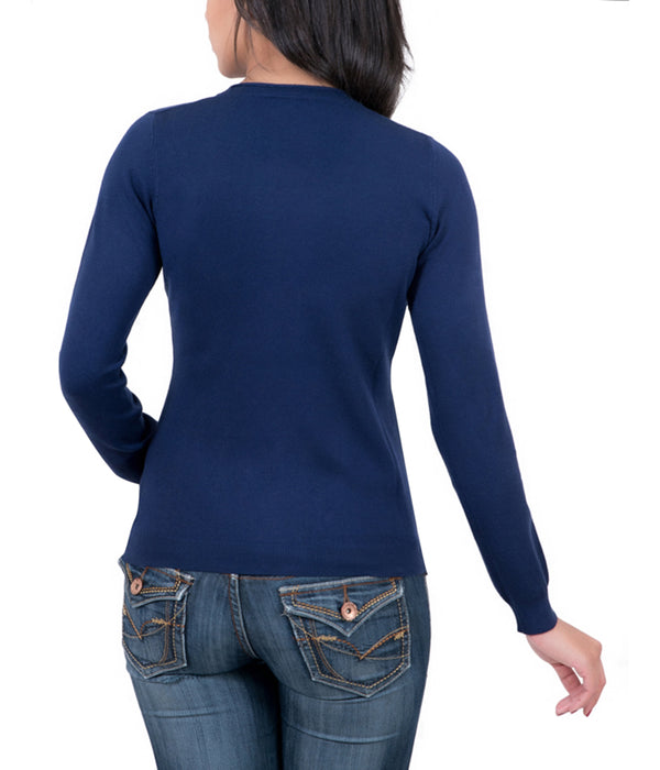 Real Cashmere Navy Blue Cashmere Blend WomensV-Neck Cardigan