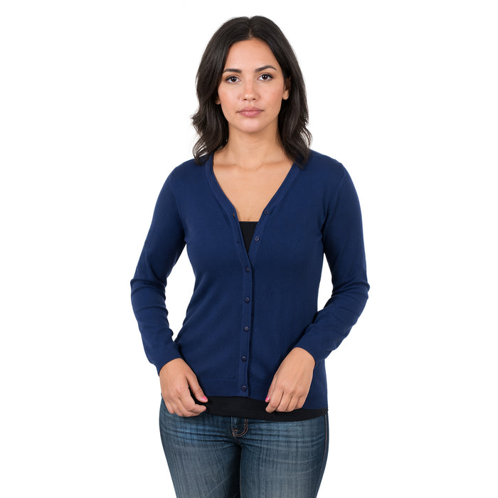 Real Cashmere Navy Blue Cashmere Blend WomensV-Neck Cardigan