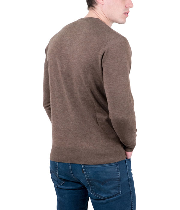 Real Cashmere Brown V-Neck Cashmere Blend Mens Sweater