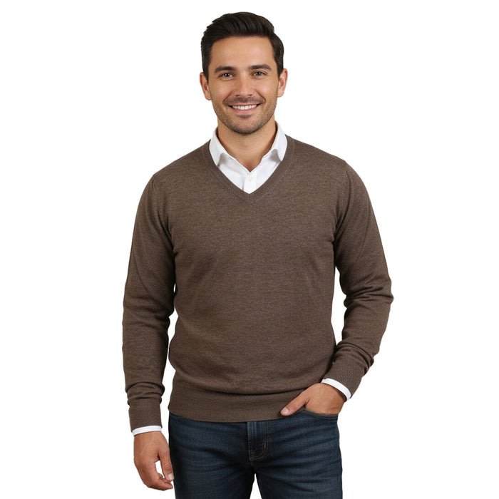 Real Cashmere Brown V-Neck Cashmere Blend Mens Sweater