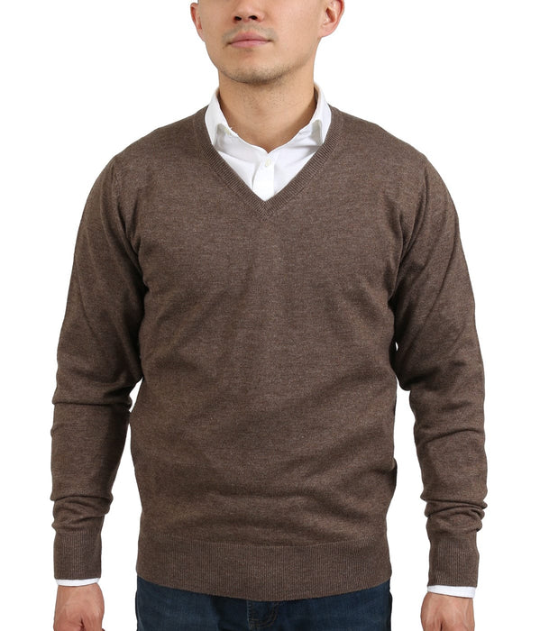 Real Cashmere Brown V-Neck Cashmere Blend Mens Sweater