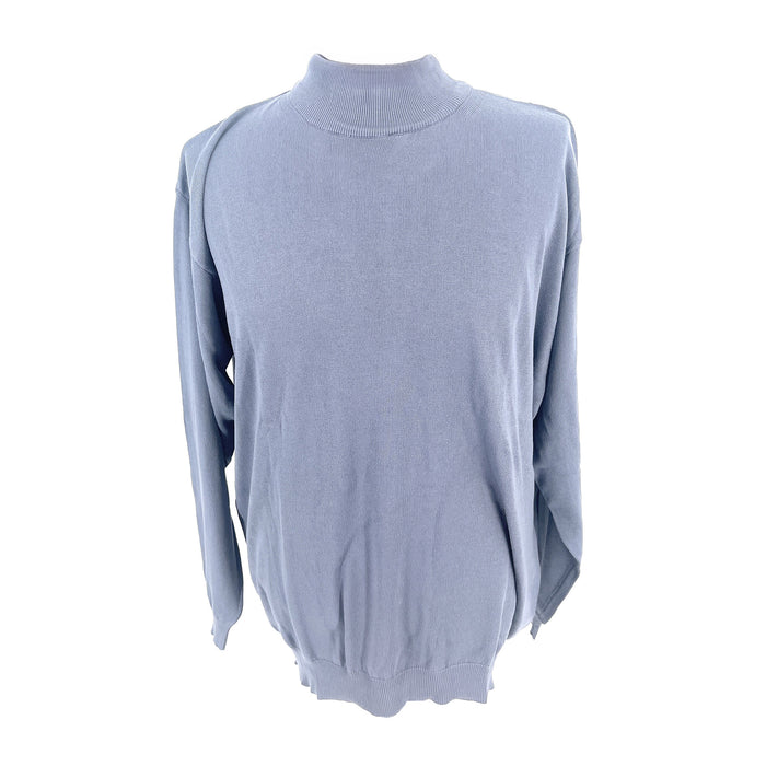 Cotton-Modal Blend Mock Neck Big Mens Indigo Sweater by Real Cashmere
