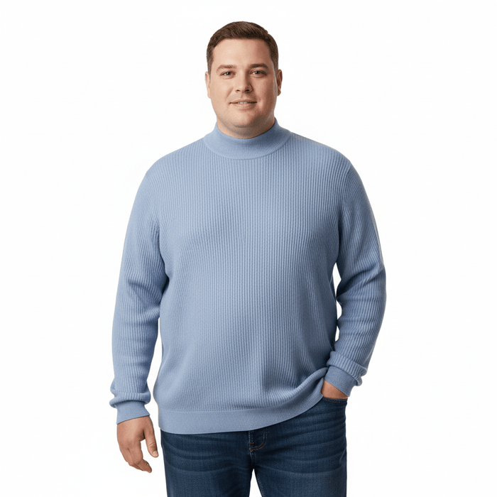 Cotton-Modal Blend Mock Neck Big Mens Indigo Sweater by Real Cashmere-3XL Big