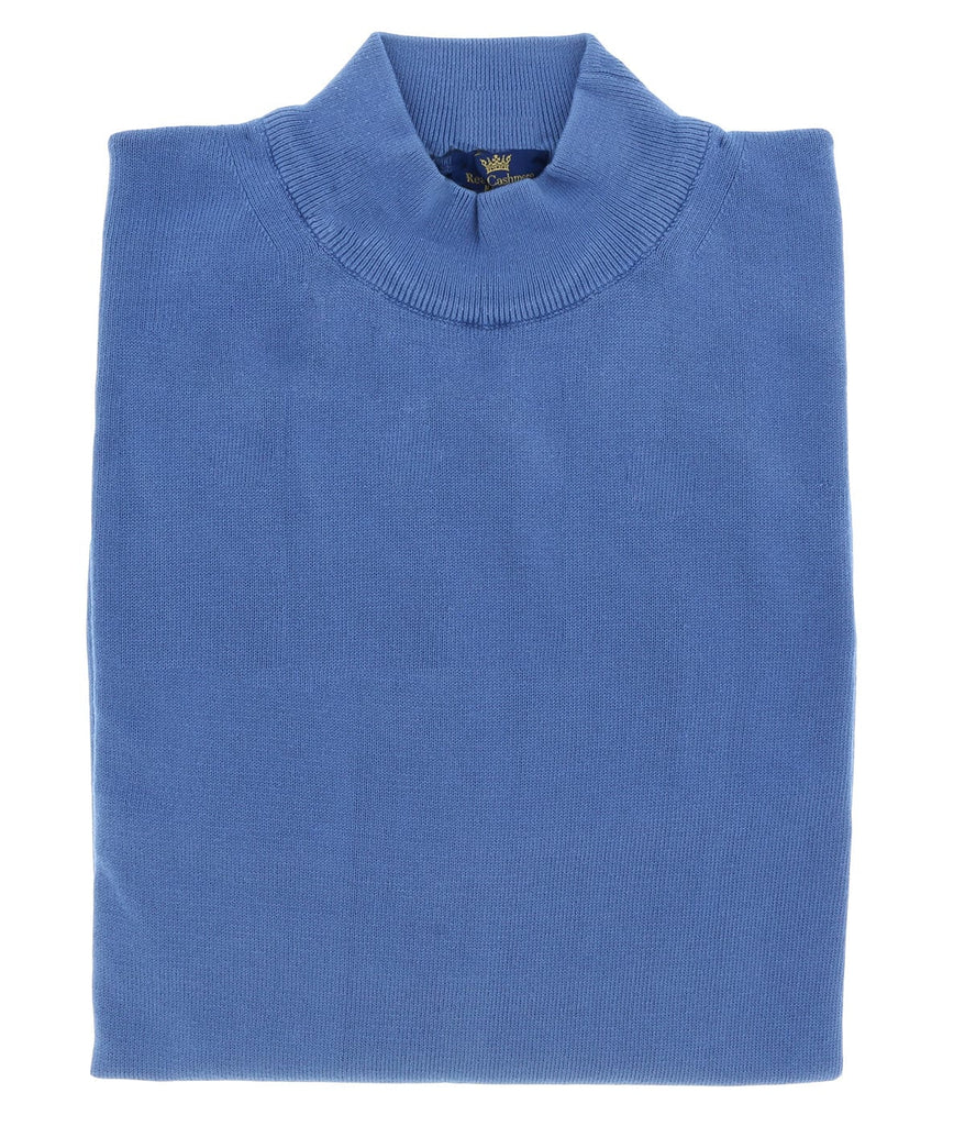 Cotton-Modal Blend Mock Neck Big Mens Denim Blue Sweater by Real Cashmere