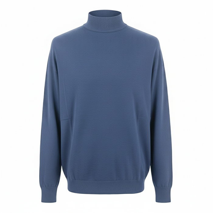 Cotton-Modal Blend Mock Neck Big Mens Navy Blue Sweater by Real Cashmere