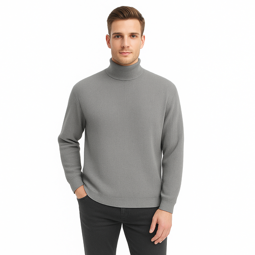 Cotton-Modal Blend Mock Neck Big Mens Taupe Sweater by Real Cashmere
