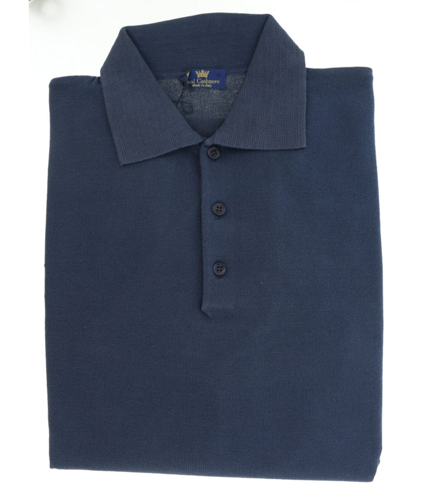 Cotton-Modal Blend Polo Big Mens Navy Blue Sweater by Real Cashmere