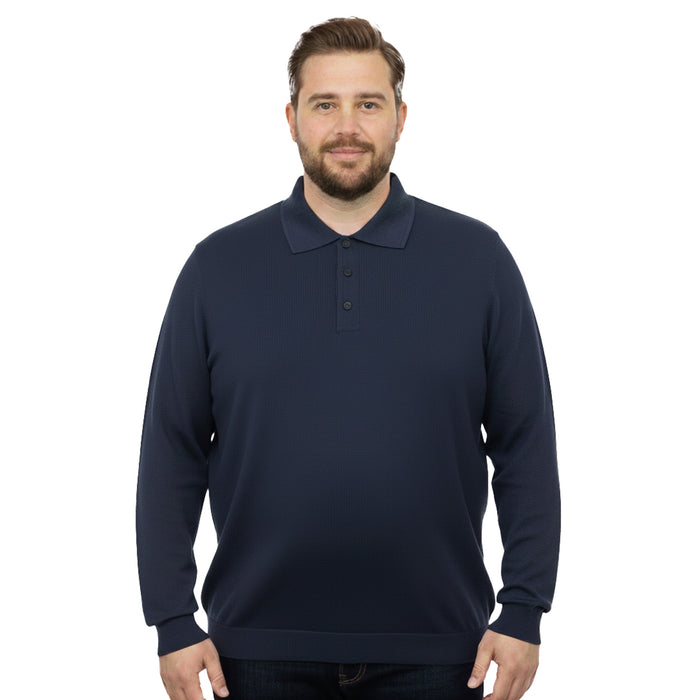 Cotton-Modal Blend Polo Big Mens Navy Blue Sweater by Real Cashmere