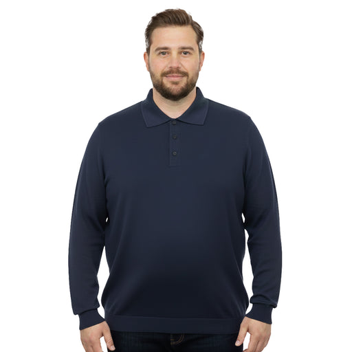 Cotton-Modal Blend Polo Big Mens Navy Blue Sweater by Real Cashmere