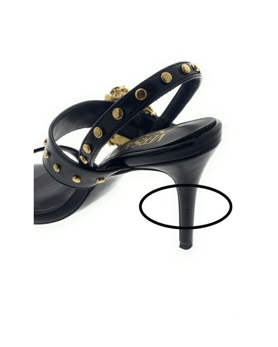 Defective/Store Return Versace Jeans Couture Womens Oversized Buckle Black Heeled Sandals-EU37
