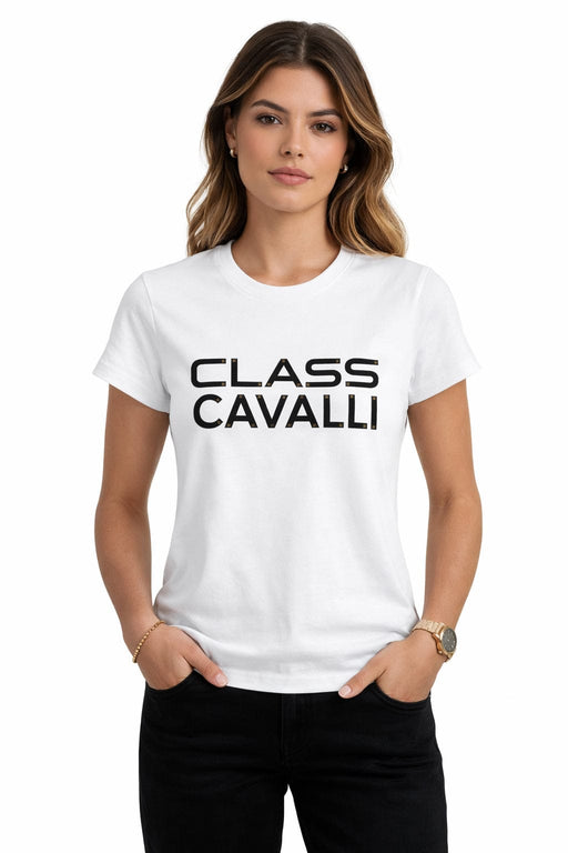 Cavalli Class White Signature Print Logo T-Shirt–M
