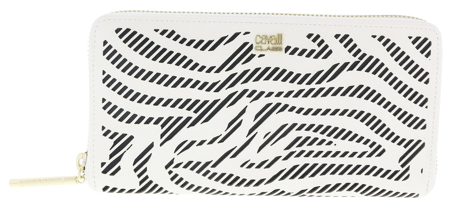 Roberto Cavalli GQLPA3 B20 White/Black Audrey Long Size Wallet W/Zipper