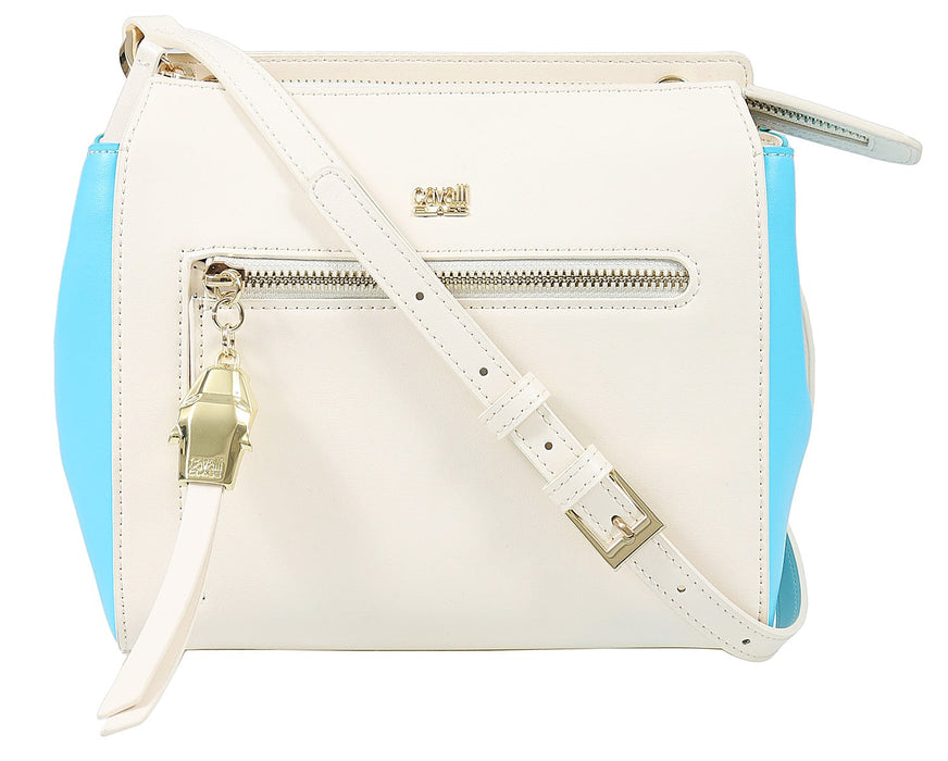Roberto Cavalli Class GWLPD4 T37 Brigitte 00 Ivory/Blue Small Shoulder Bag