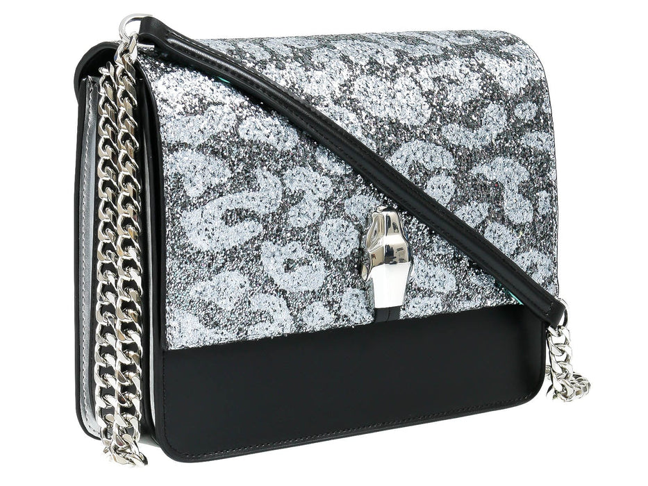 Roberto Cavalli Class GWLPCF B13 Milano Rmx 00 Black/ Silver Large Shoulder Bag