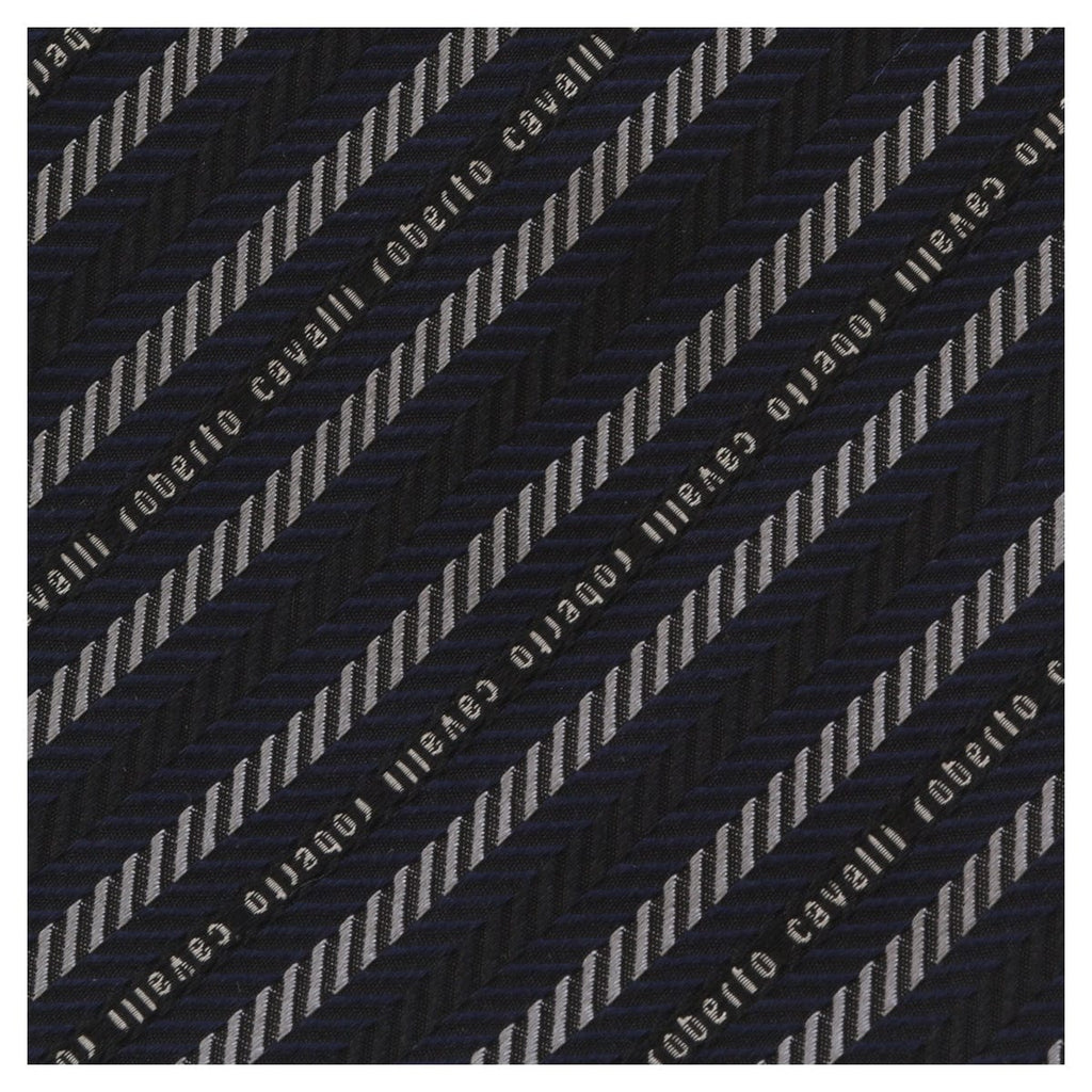 Roberto Cavalli ESZ040 D0060 Black/Grey Regimental Stripe Herringbone Tie