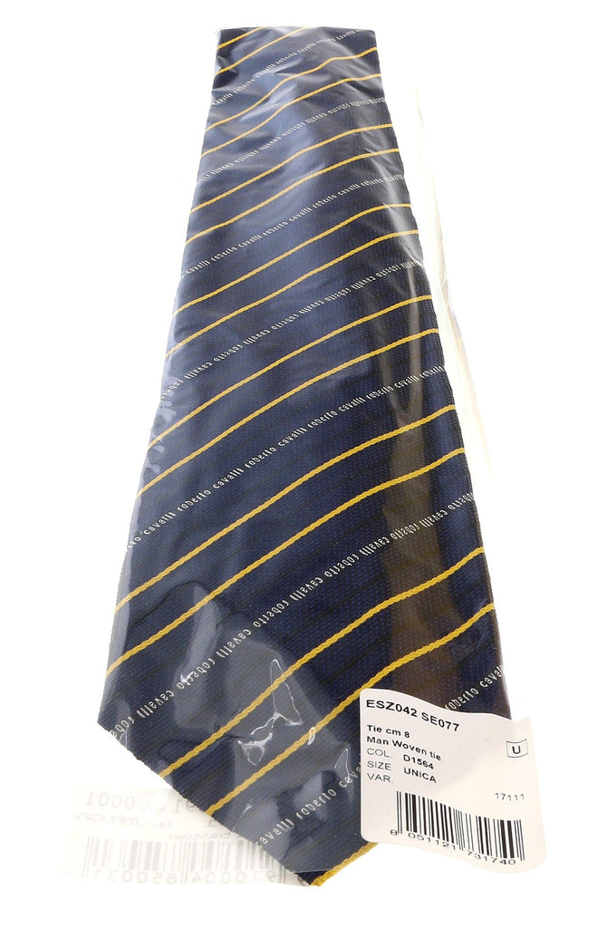 Roberto Cavalli ESZ042 D1564 Navy Blue/ Yellow Regimental Stripe Tie