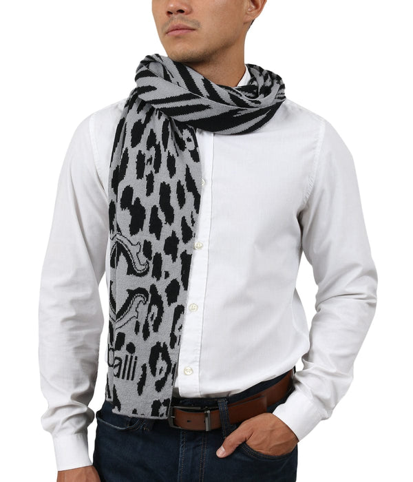 Roberto Cavalli ESZ025 D0060 Grey/Black Leopard Print Mens Scarf