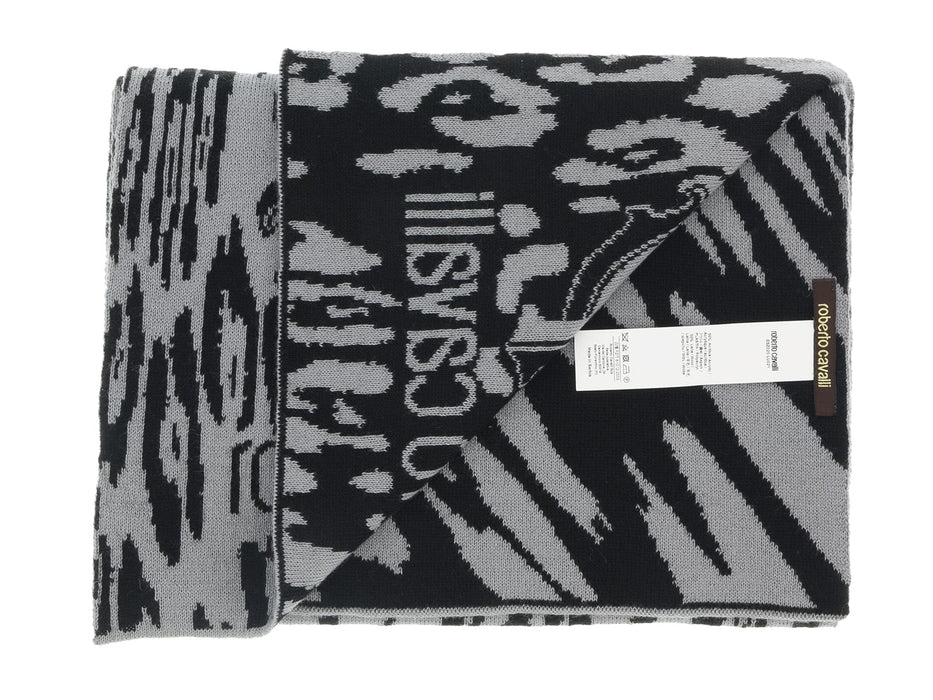 Roberto Cavalli ESZ025 D0060 Grey/Black Leopard Print Mens Scarf
