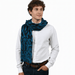 Roberto Cavalli ESZ025 D0174 Blue Marine/ Black Wool Blend Leopard Print Mens Scarf