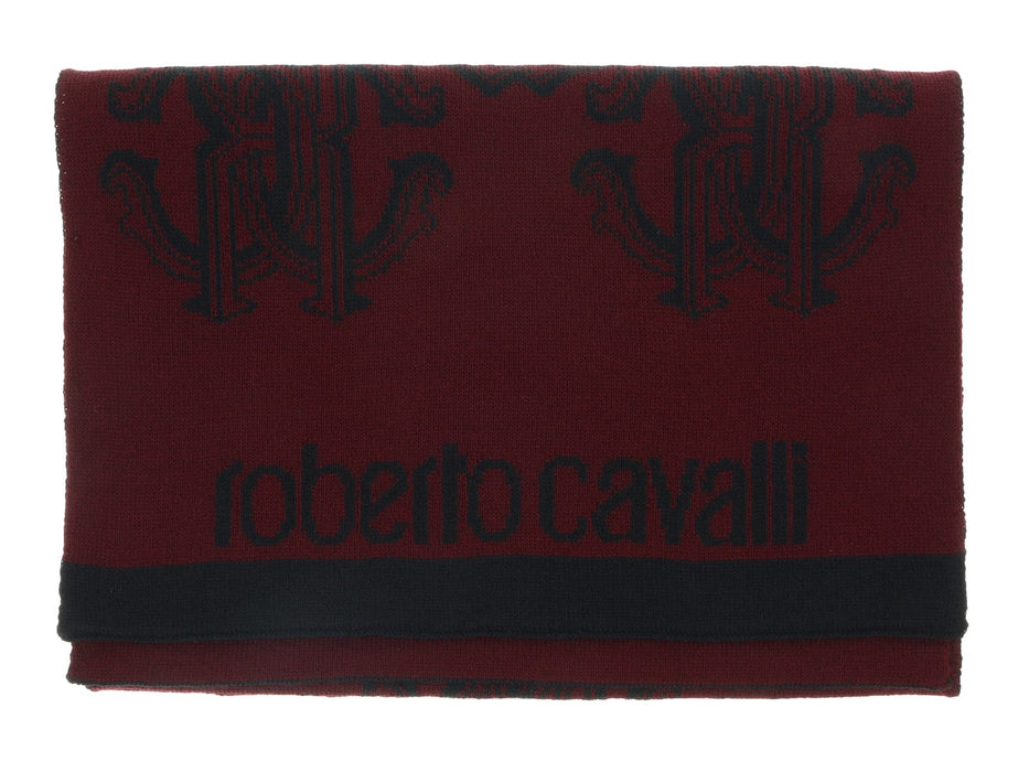 Roberto Cavalli ESZ028 02000 Burgundy Wool Blend Logo Mens Scarf