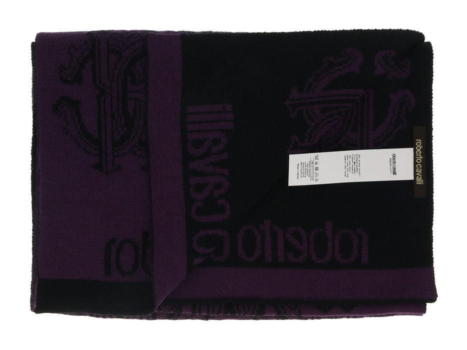 Roberto Cavalli ESZ028 03000 Purple Wool Blend Logo Mens Scarf