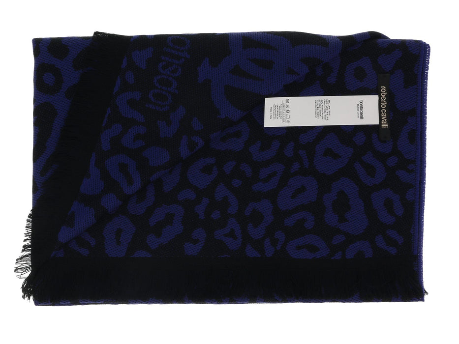 Roberto Cavalli ESZ029 03000 Purple Wool Blend Leopard Print Mens Scarf