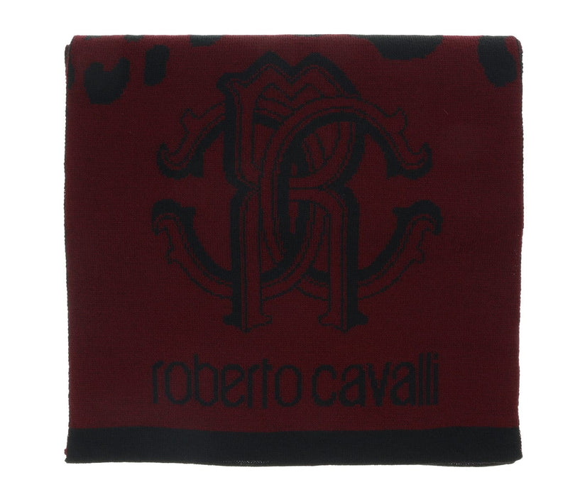 Roberto Cavalli ESZ030 02000 Burgundy Wool Blend Leopard Print Mens Scarf