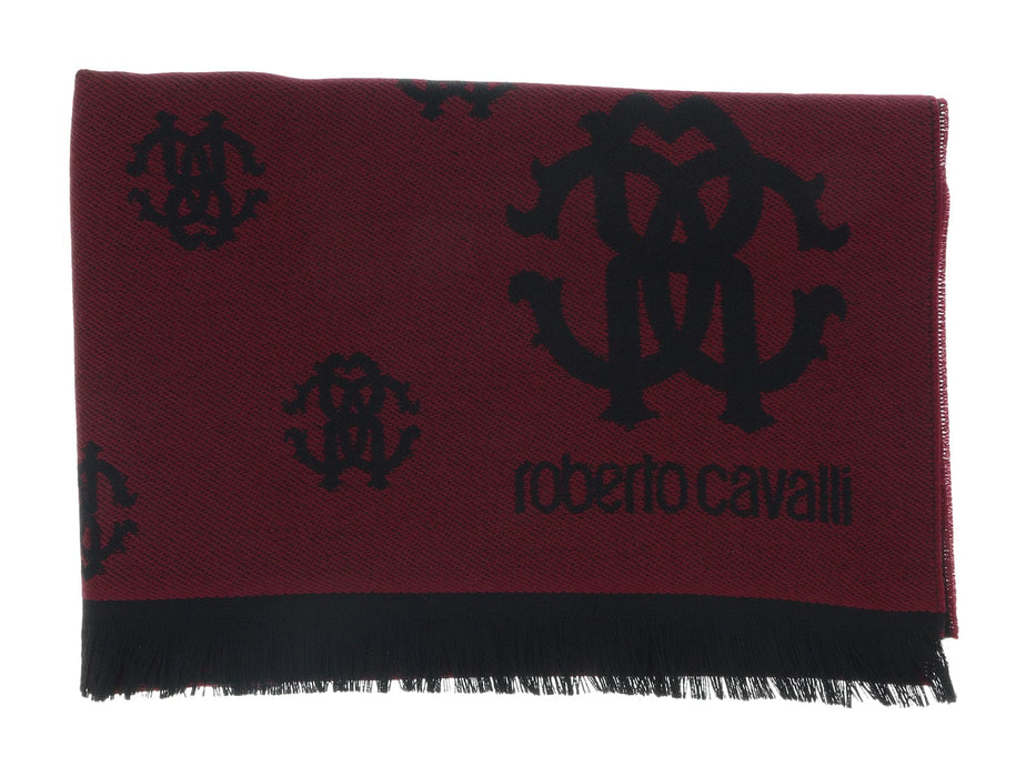 Roberto Cavalli ESZ051 02000 Red Wool Blend Logo Mens Scarf