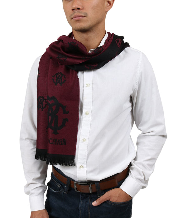 Roberto Cavalli ESZ051 02000 Red Wool Blend Logo Mens Scarf