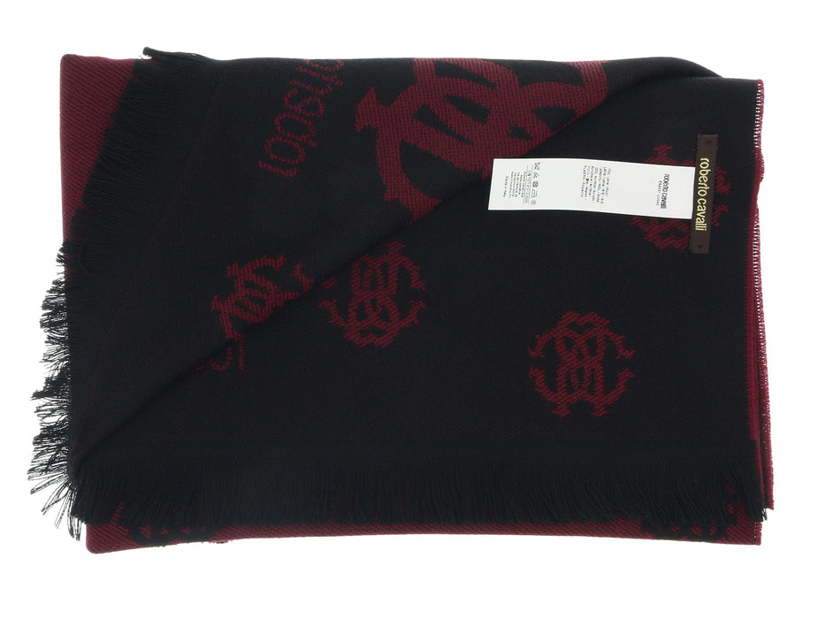 Roberto Cavalli ESZ051 02000 Red Wool Blend Logo Mens Scarf