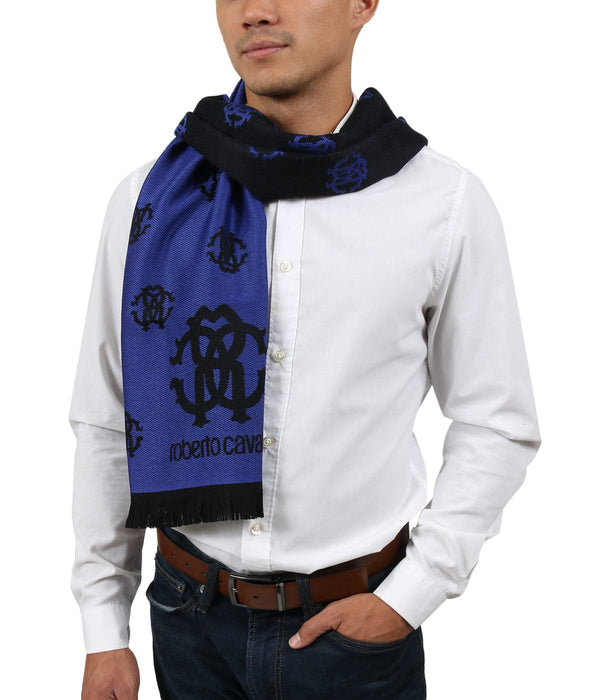 Roberto Cavalli ESZ051 03000 Purple Wool Blend Logo Mens Scarf